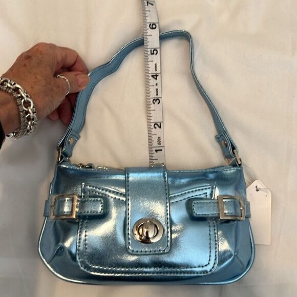 NWT Moda Bella  Metallic Blue Handbag and Wallet Set perfect festival size - Picture 15 of 15